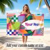 Abstract Geometric Theme Soft Beach Towel Personalized Custom Name Text Towel Portable for Beach Pool Travel
