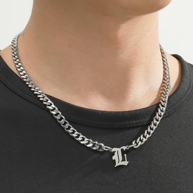 Stainless Steel English Letter Pendant Cuban Necklace - Hip-Hop Trend