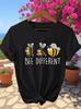 Einzigartige Bienenparade, die den Spaß an Worten fördert. Damen-Rundhals-T-Shirt mit Aufdruck, auf dem steht: BEE DIFFERENT
