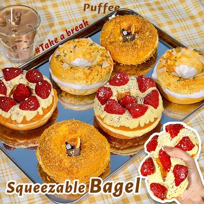 Bagel Lebensmittelechtes Silikon Squishy, Cremig Weiches Klebespielzeug, Taba Squishy, Fröhliches Spiel Brot Kneten, Erdbeere, Knuspern, Knusprig