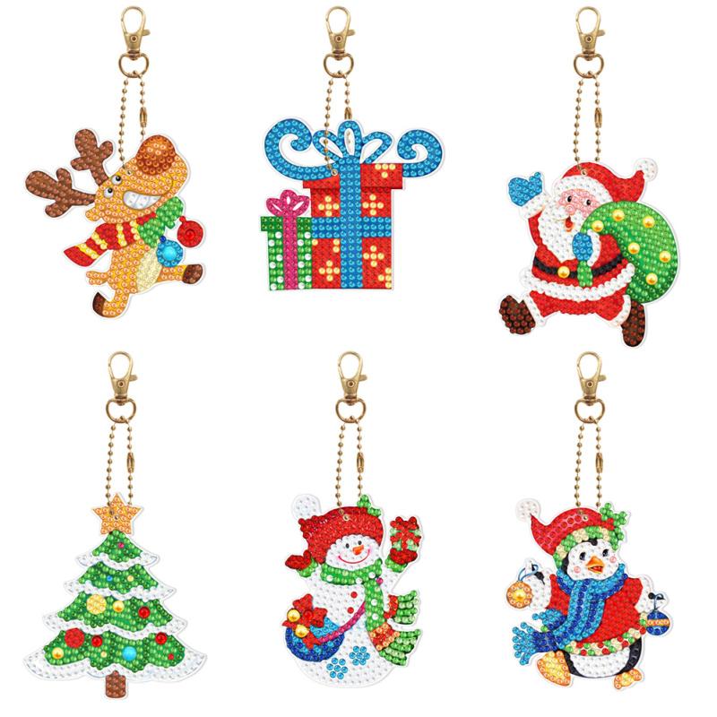 6pcs 5d Diy Double Sided Diamond Painting Kit Christmas Key Chains Pendant Bag Accessories Birthday