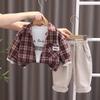 Boys' Long Sleeved 3-piece Set, Children Aged 0-5 Years Old Checkered Jacket+white Printed T-shirt, Casual Pants