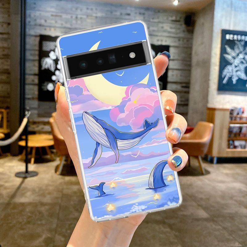 

Чехол для телефона для Google Pixel 9 8 7 6 5 4 4XL Мягкий ТПУ 7A 6A 5A 4A 3A Pro XL 5G Прозрачный корпус Прыгающий кит Capas Сумки Pixel 7