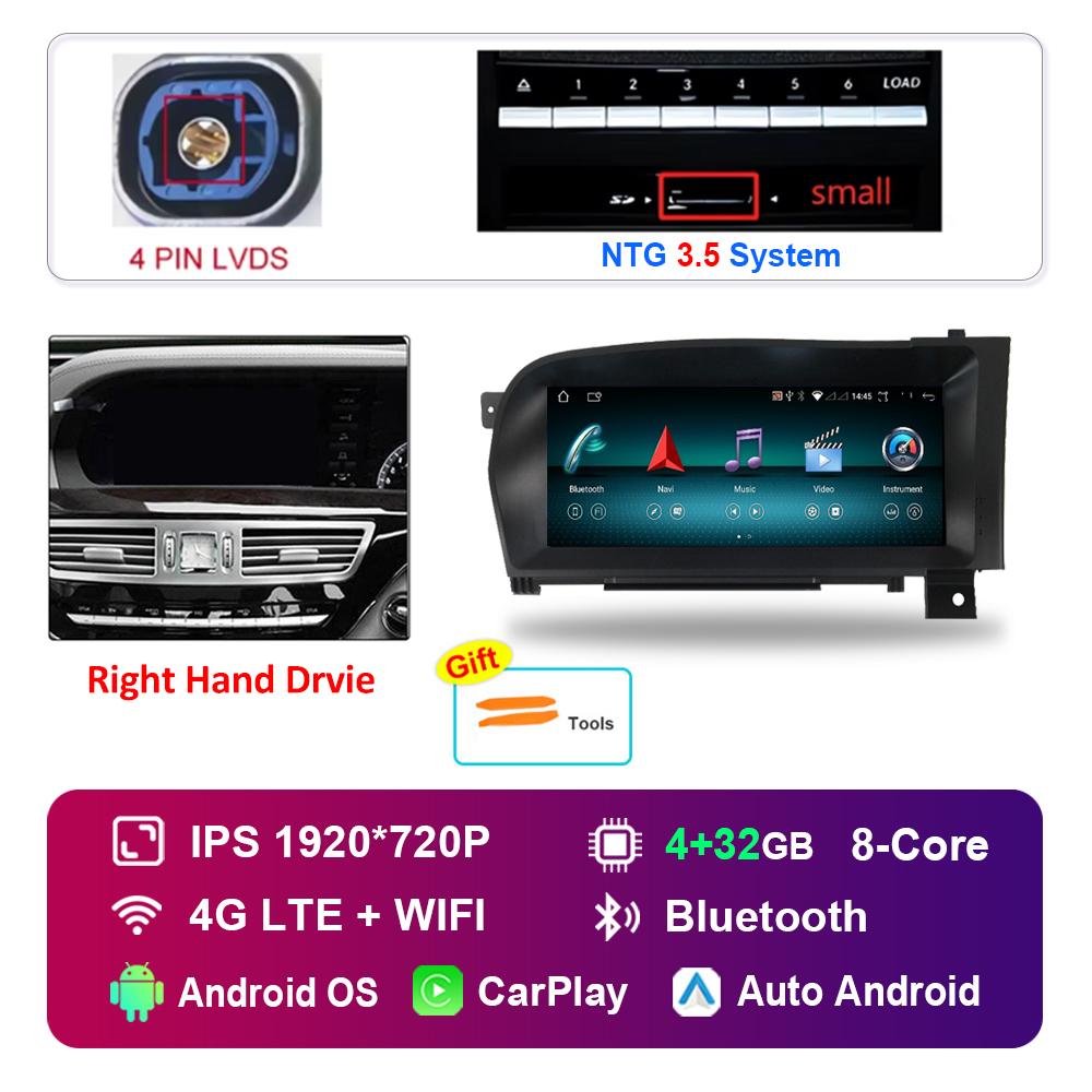 Android Car Radio Multimedia Player DSP Stereo 10.25 Inch Right Hand Drvie for Benz S W221 W216 2005 - 2013 NTG 3.0 3.5 System