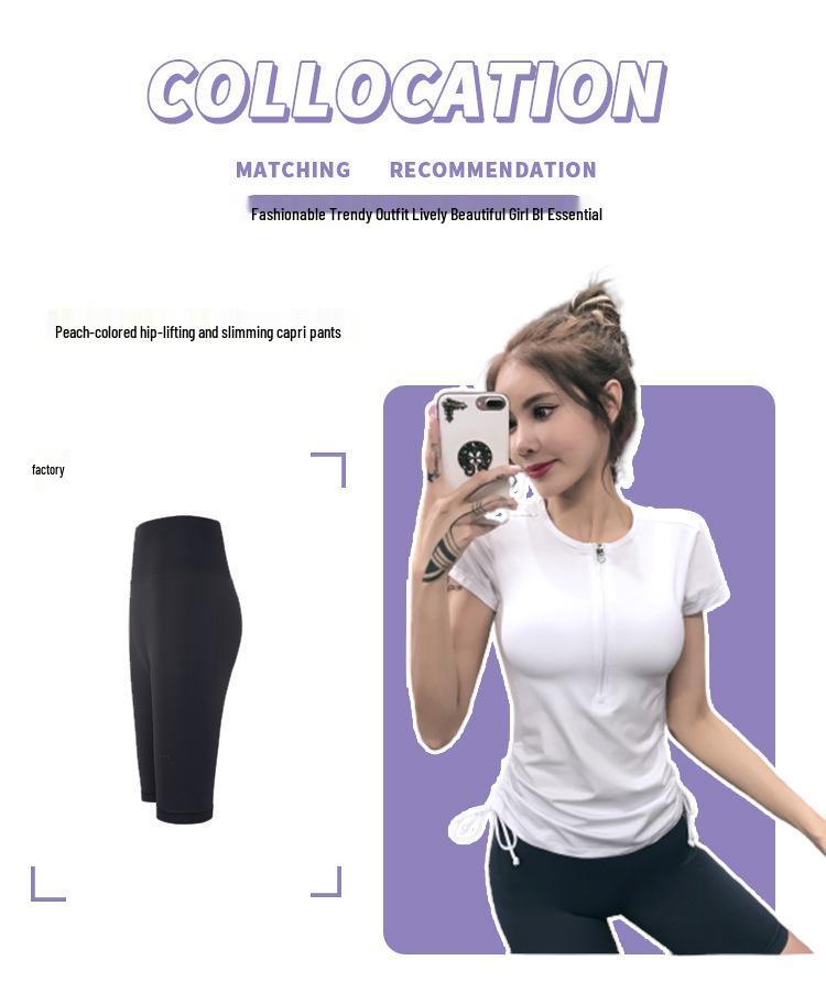 2025 Women's Breathable Short Sleeve Yoga Top: Zipper & Drawstring Design for Fitness and Running