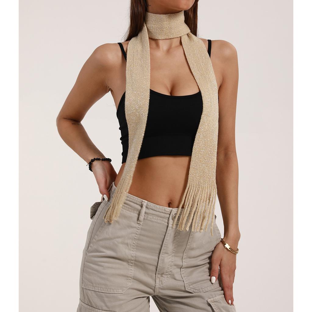 Blingbling Scarf for Women Long Skinny Belt Necktie Y2K Girls Photo Props Long Neckerchief Skinny Scarf Necktie