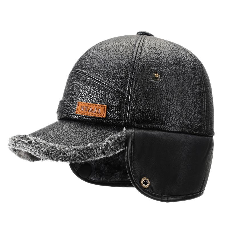 Férfi Őszi Téli Vastag Meleg Fülvédős Bőr Sapka Középkorú és Idős Pamut Sapka Apa Sapkája Hidegálló Sapka
