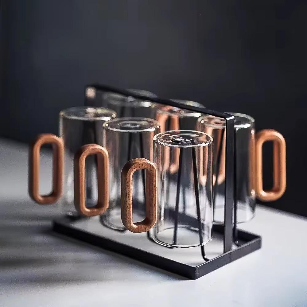 Heat-Resistant Glass Coffee Cup Wood Handle Tea Cup Water Cup Drinking Glass  Office