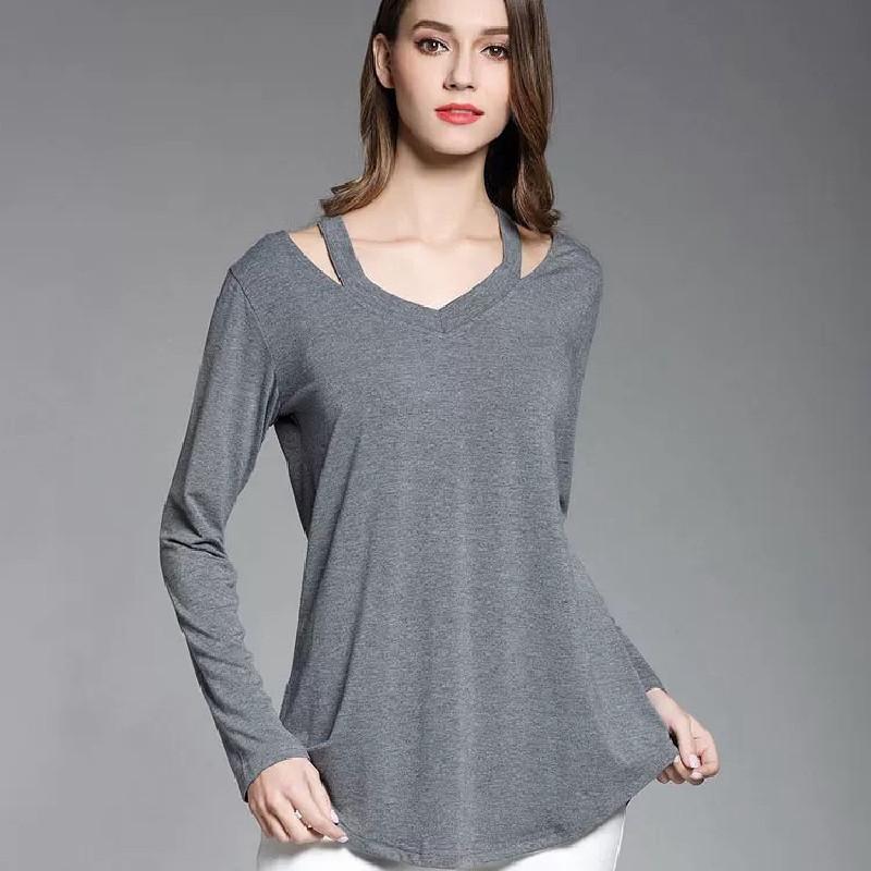 Simple Solid Color Off Shoulder Design Women Long Sleeved Top For Fall Comfort