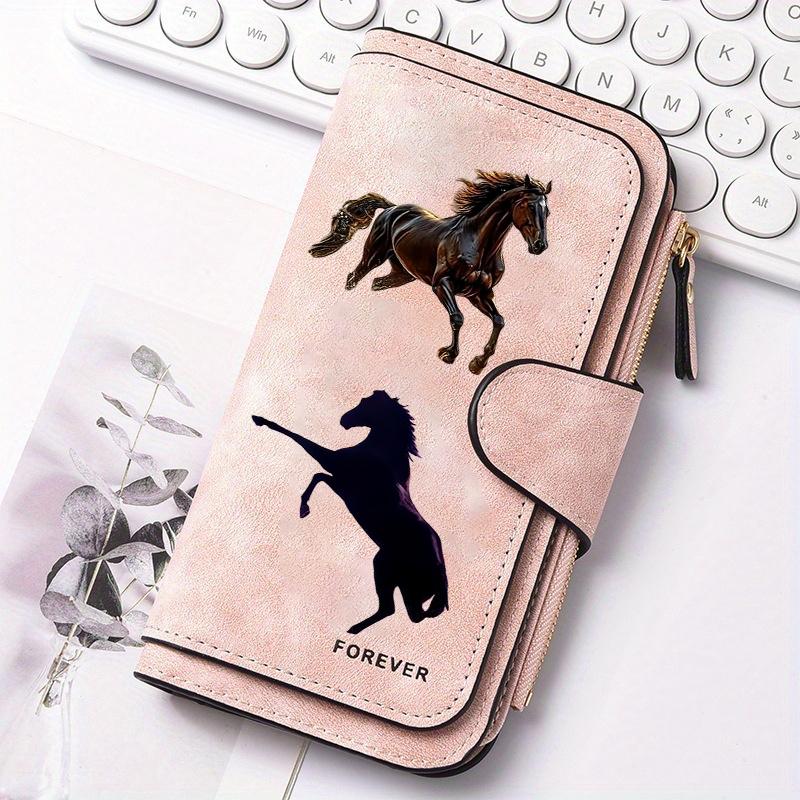 2024 New Horse Print Women's Long Wallet Multfunctional Large Capacity Snap Button Coin Purse Portable Daily Use Card Holder Phone Pocket Perfect