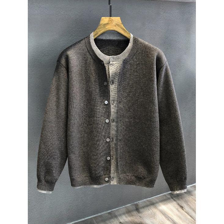 Simple Style Autumn Men's Young Knitted Cardigan Men's Korean Style Versatile Autumn Winter Couple Gray with Turn-down Collar Sweater Coat