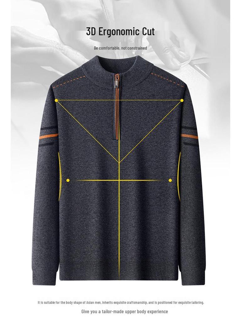 2025 Men's Autumn/Winter Knit Sweater: Half-High Collar, Zipper, Loose Fit, Long Sleeve Pullover