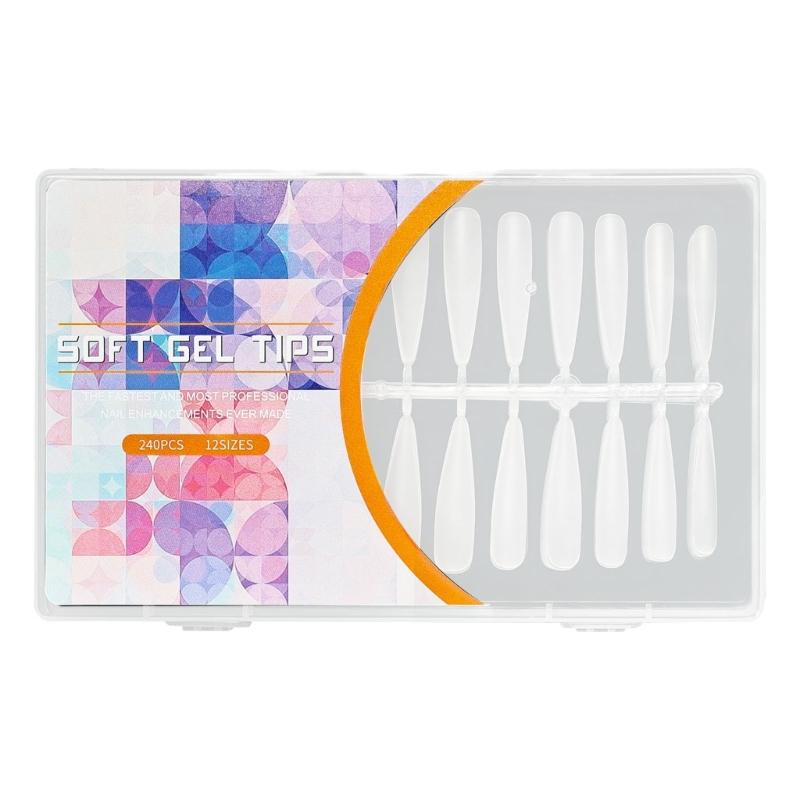 240Pcs Pre Etched Clear Fake Nail Tips Soft Gel Nail Tips 12 Sizes Full Cover False Nail Almond/Stilettos Press On Nail