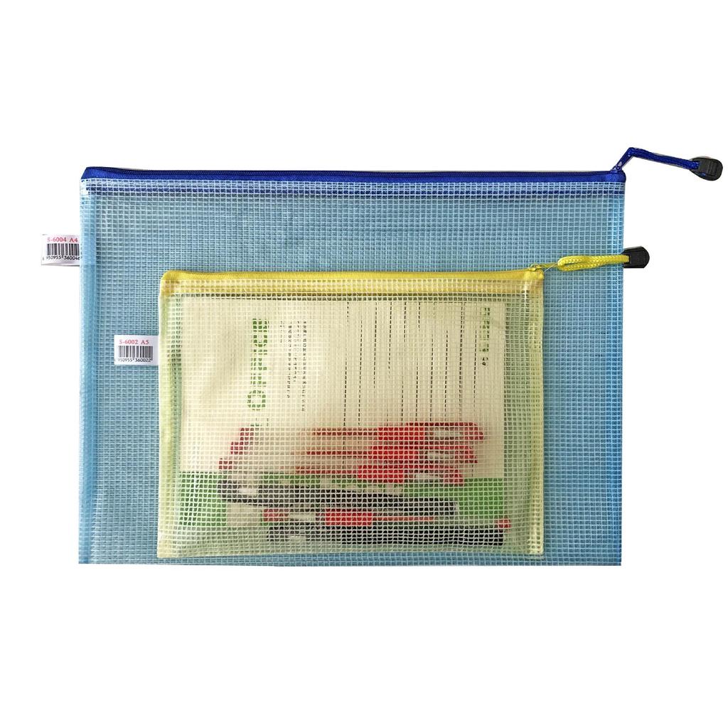 A4 Waterproof Mesh Zipper File Bag - Transparent, PVC, Handheld, Office & Student Stationery.