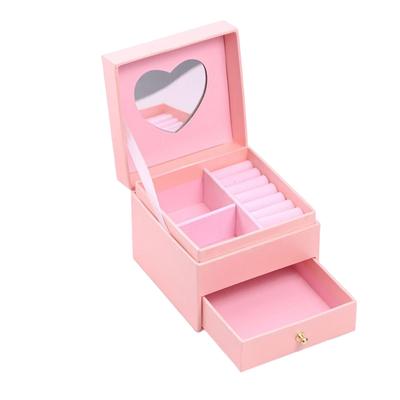 Jewelry Double-layer Grids Box Case Display Heart-shape Mirror Drawer Container Storing Fashionable Collection Gift