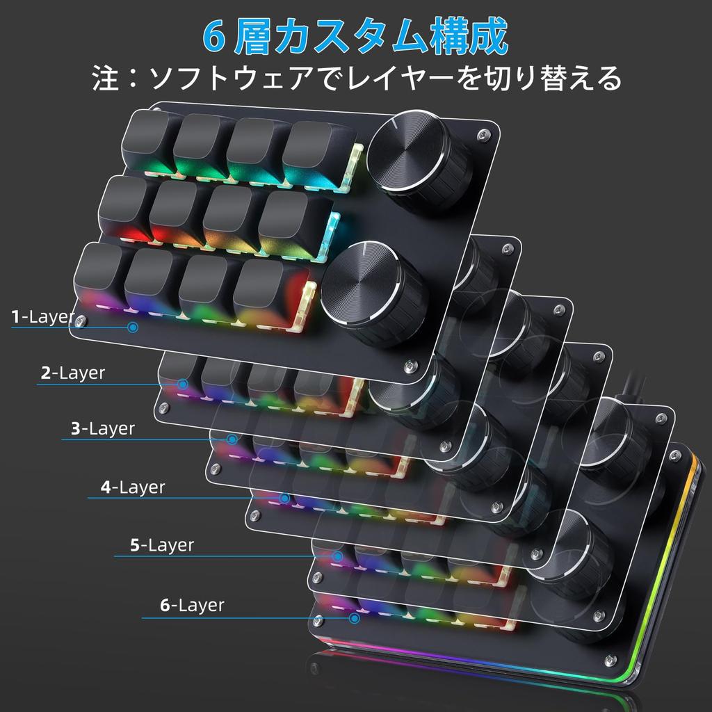 Koolertron Device Programmable Mechanical Gaming Keyboard with Macro Macro RGB Blue Windows Mac Suitable for Improves Work Efficiency 12 Left-Hand