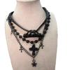 Dark Night Thorns Cross Stars Multi-layer Choker Necklace Spice Girl Black Leather Necklace