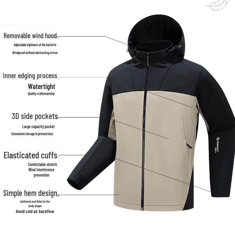 Unisex Autumn/Winter Softshell Windbreaker: Breathable, Loose-Fit, Color Block Hooded Jacket