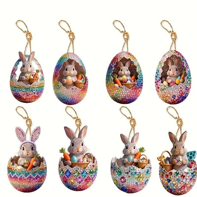 

8 шт. Деревянные пасхальные яйца Декоративный подвесной набор 2D Поделка Сделай сам Пасхальное имитация яйца Декоративное искусственное яйцо Подвесное украшение A3