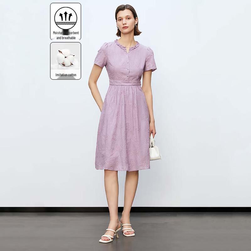 

JESSIE Elegant Embroidered V-Neck Short Sleeve Dress S