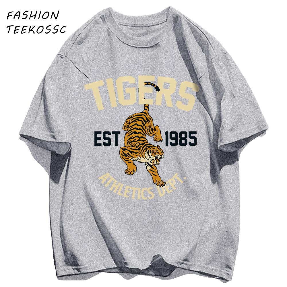 Tigers Est 1985 Sport Pattern T Shirt Men Comfortable Loose TShirt Summer Casual Y2K Short Sleeve Cotton AllMatch Clothes
