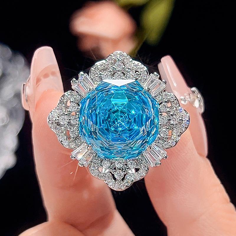 Jewelry Copper Bottom Gold-Plated Simulation Millennium Sea Blue Temperament Set Main Stone 16-10Mm