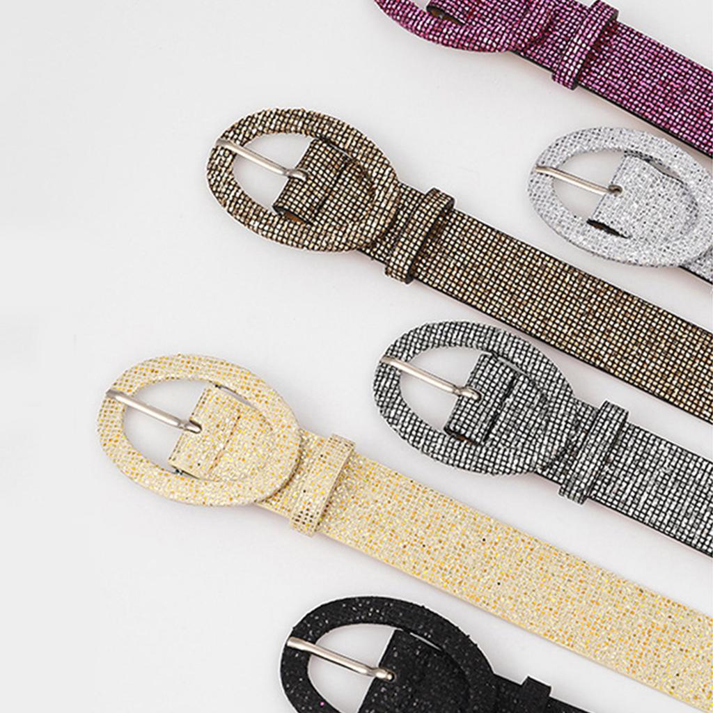 Bright Female Waist Belt Waist Chain Luxury Sweet Waist Belt Fashion Belts Full Sequins Adjustable Oval Buckle Belt