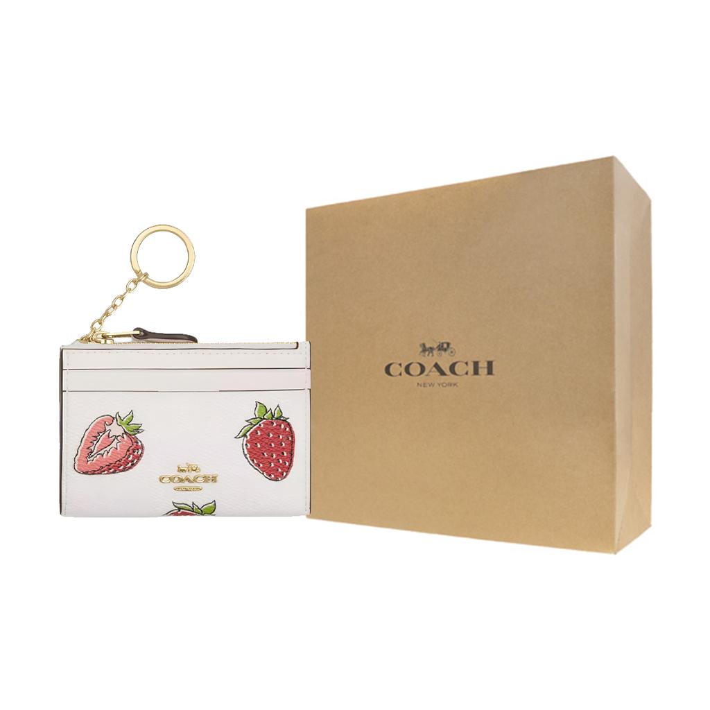 Coach Skinny Id Case 11 Letter Logo Strawberry Print Coated Canvas Card Holder Women Card Holder White CAR17-IMCAH