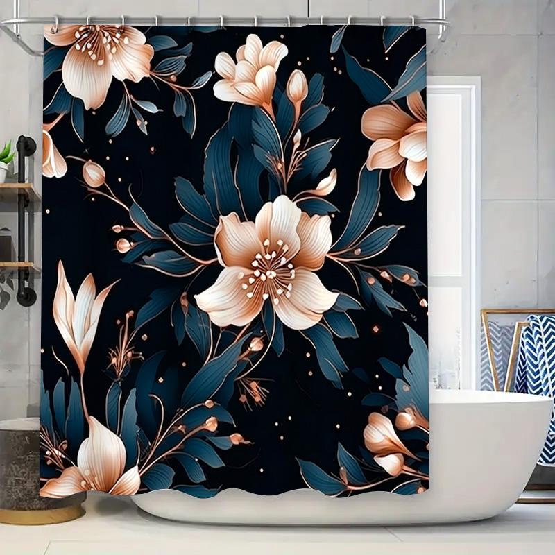 

Luxury Floral Print Shower Curtain Home Decor Waterproof Bath Accessories Set For Bathroom Decoration Pink White Flower Design W60H190(CM)-1 Pcs