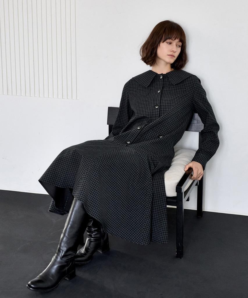 Mite Sailor Collor Flare Check Dress_Check