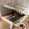 Kinder Opbergbed met Gasveer Hydrauliek, 3 Lades, LED Verlichtingsstrip, Zachte Fluwelen Bekleding, Gestoffeerd Bed in Beige, 140x200 cm
