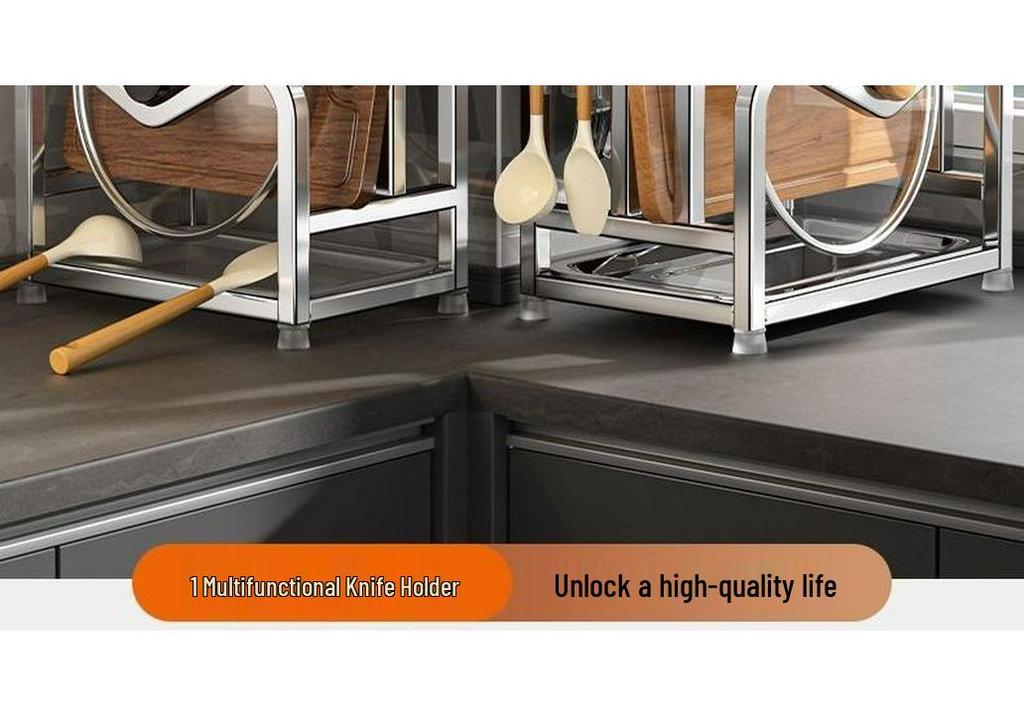 Stainless Steel Kitchen Organizer: Knife Holder, Pot Lid, Cutting Board, Cutlery & Chopstick Stand