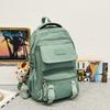 Simple Color Solid Checkered Texture Student Backpack With Pendant Plush