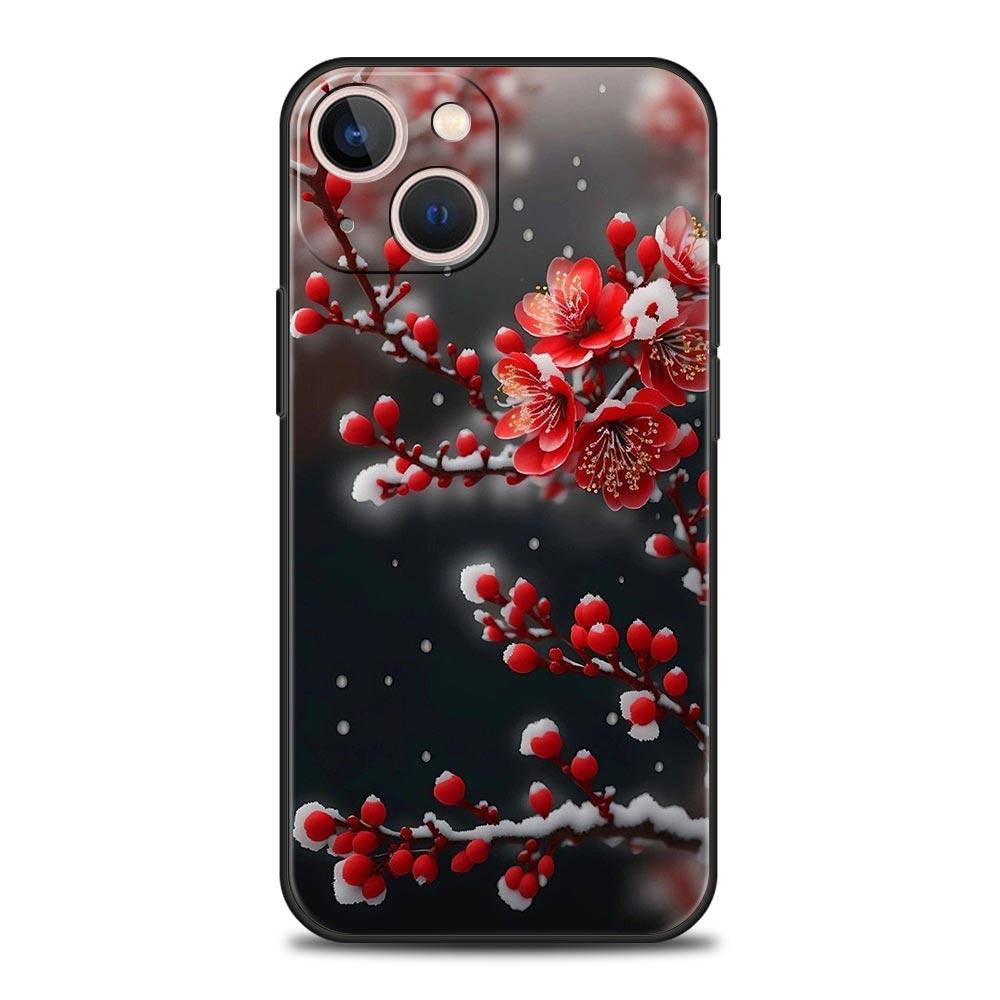 Kirschblüten Handyhülle Für iPhone 17 16 15 Pro Max 11 12 13 14 7 8 Plus SE 2020 X XR XS Hülle Weich Schwarz