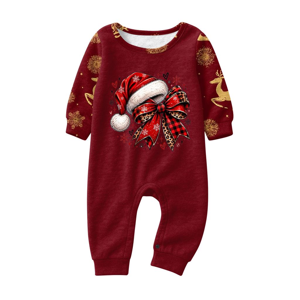 Set de pijama cu imprimeu de Crăciun, asortat pentru familie, cu mânecă lungă și pantaloni, pentru adulți și copii