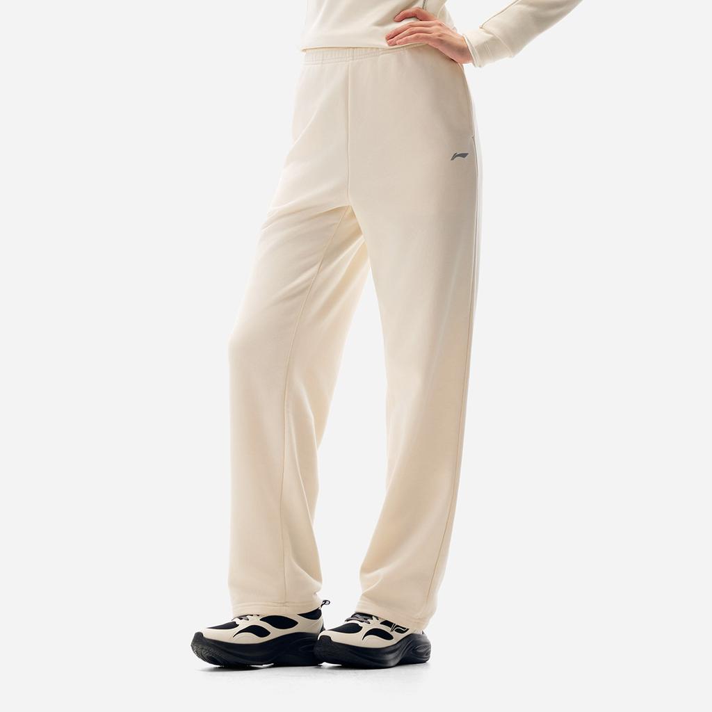 Li-Ning Solid Color Mid Waist Drawstring Versatile Breathable Straight Leg Sports Pants Women Bottoms AKLVA52-3