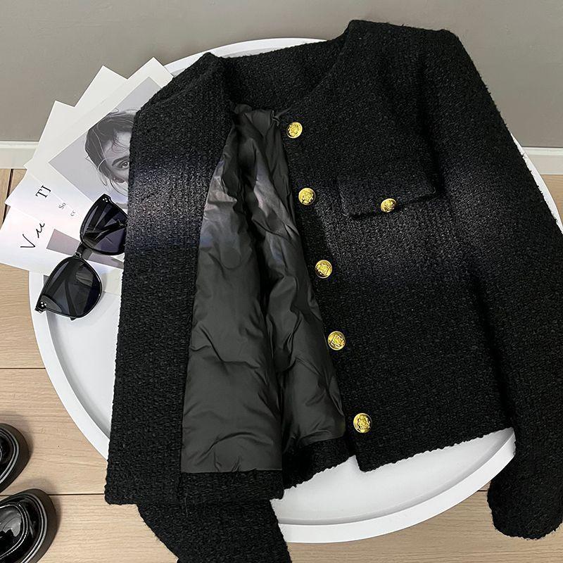 Black Round Neck Fragrant Short Coat French Tweed Top for Little Men