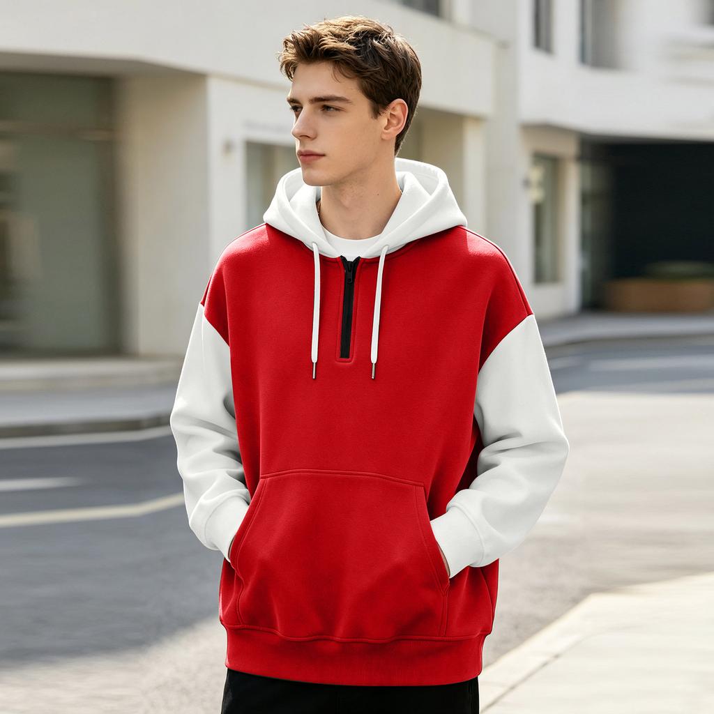 Men's 1/4 Zip Hooded Sweatshirt Long Sleeve Casual Pullover with Pockets