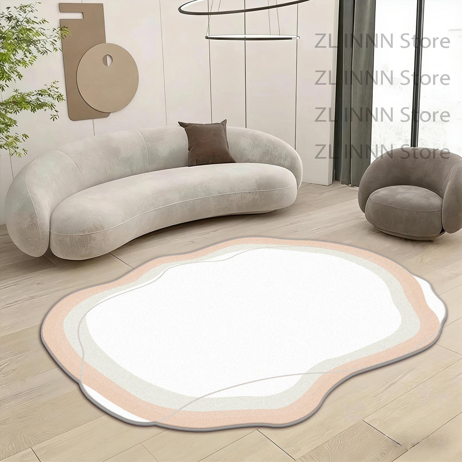 

Irregular Cream Style Living Room Carpet Black White Striped Decoration Fluffy Plush Rug Bedroom Washable Non-slip Washable Mats 60x90cm