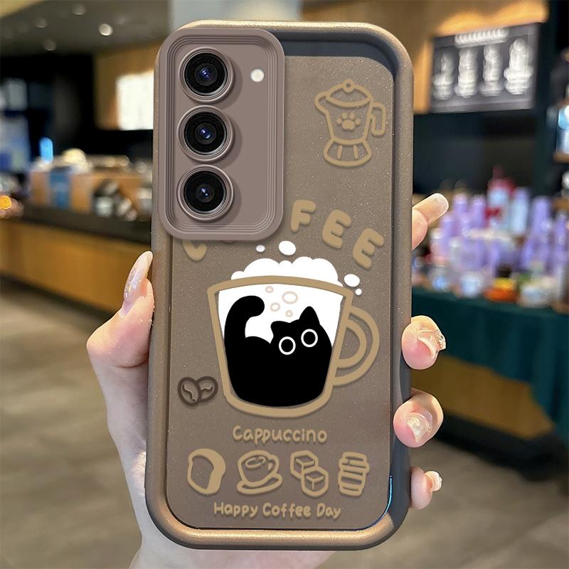 Cute Coffee Cat Cartoon Phone Case For Samsung Galaxy A36 A35 A34 A33 A32 5G A31 A30 A24 A23 A22 A16 A12 A50S M55 Silicone Cover