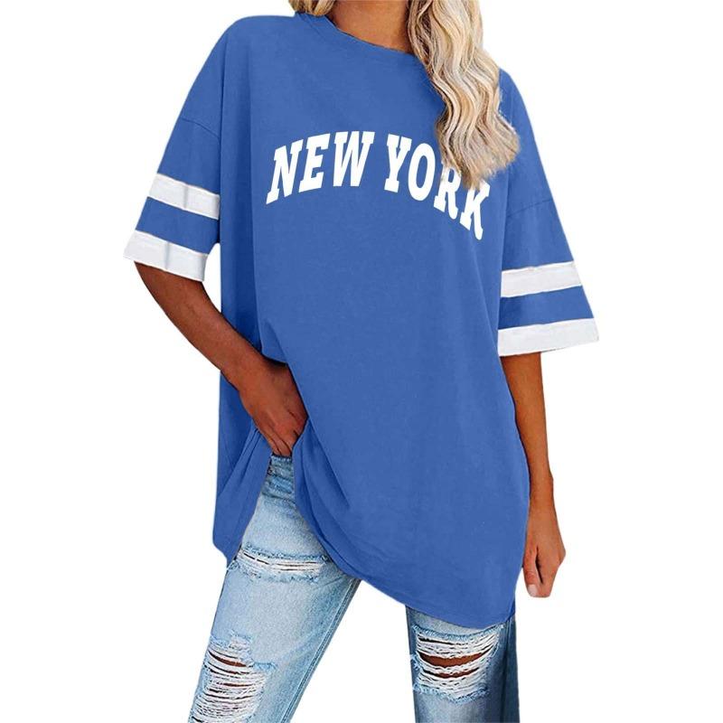 3D Alphabet Stripes Print Oversized Women's T-shirt Summer Casual O Neck Loose Fashion Short Sleeved Top Women