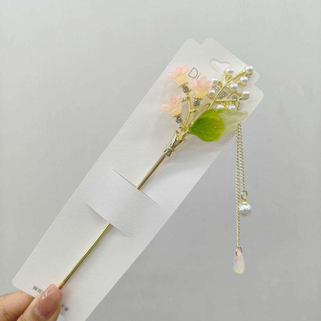 Fairy Flower Tassel Hairpin For Women Handmade Oil Dripping Floral Hair Stick Jewelry Metal Hair Accessories Girls Hair Pin 1pc