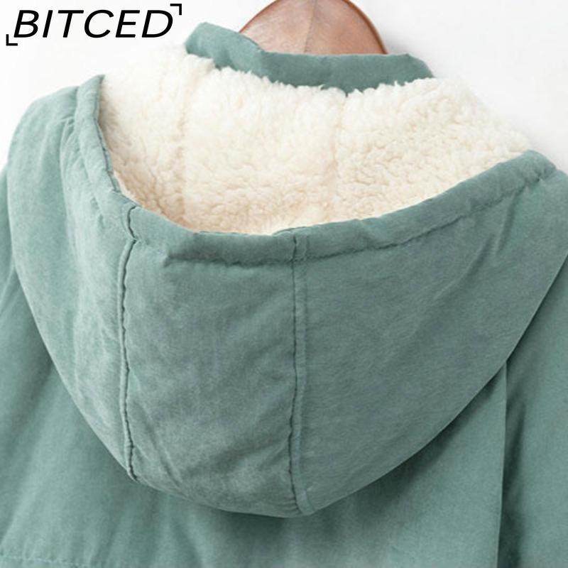BITCED Autumn/Winter Plus Size Women's Shearling Hooded Zip-Up Fleece-Lined Coat