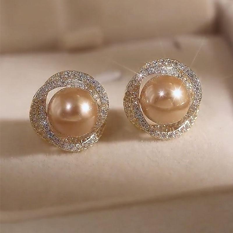 

Циркониевые серьги-пусеты с жемчугом-водоворотом, легкая роскошь, атмосферные, нишевая мода, серьги с высоким чувством стиля, женские