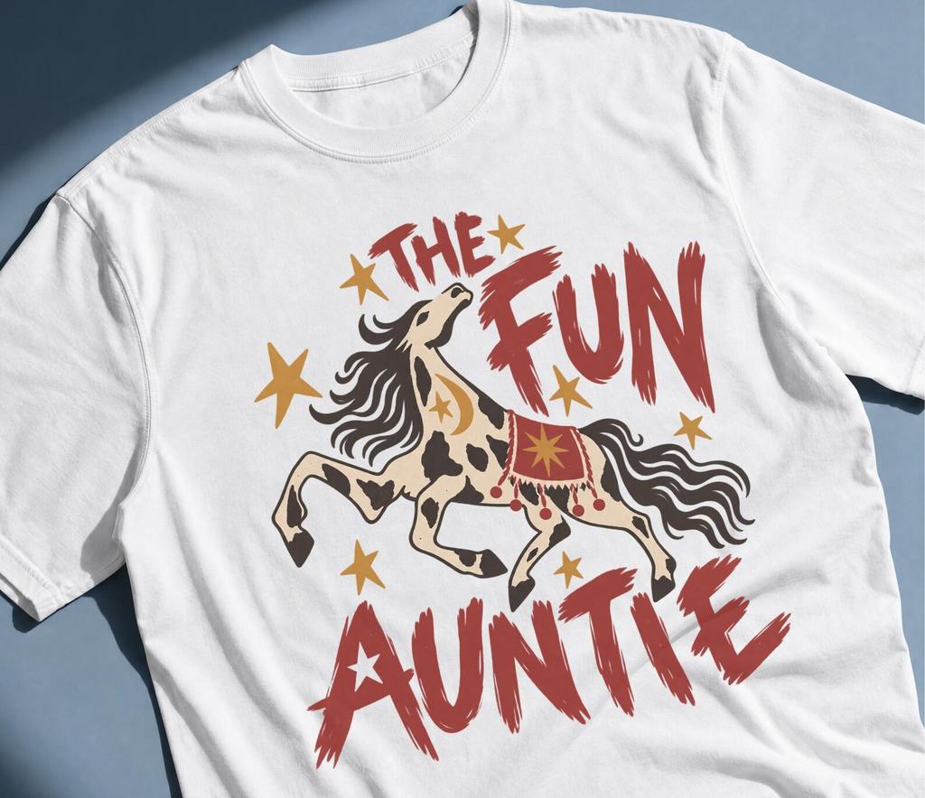 Fun Auntie Shirt, Quirky Funny Auntie Tee, Whimsical Aunt Gift, Horse Lover Auntie Shirt, Gift Idea for Auntie, New Funny Aunt TShirt