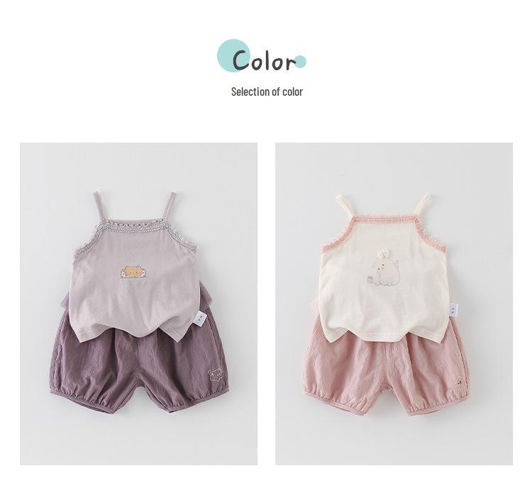Korean Style Floral Print Camisole & Mesh Pants Set - Summer Outfit for Little Girls