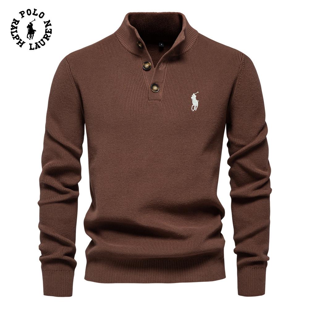 Polo Ralph Lauren Autumn and Winter New Embroidered Sweater Stand Up Collar Men's High-quality Business Sweater Solid Color Casual Knit Sweater