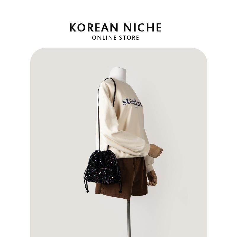 Fashion Trend Sequined Shoulder Bag Women's Bag New Niche Shiny High-end Feeling Drawstring Crossbody Bag Women