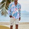 Men's Fashion Long Sleeve Printed Casual T Shirt Button Regular Fit Shirt Top