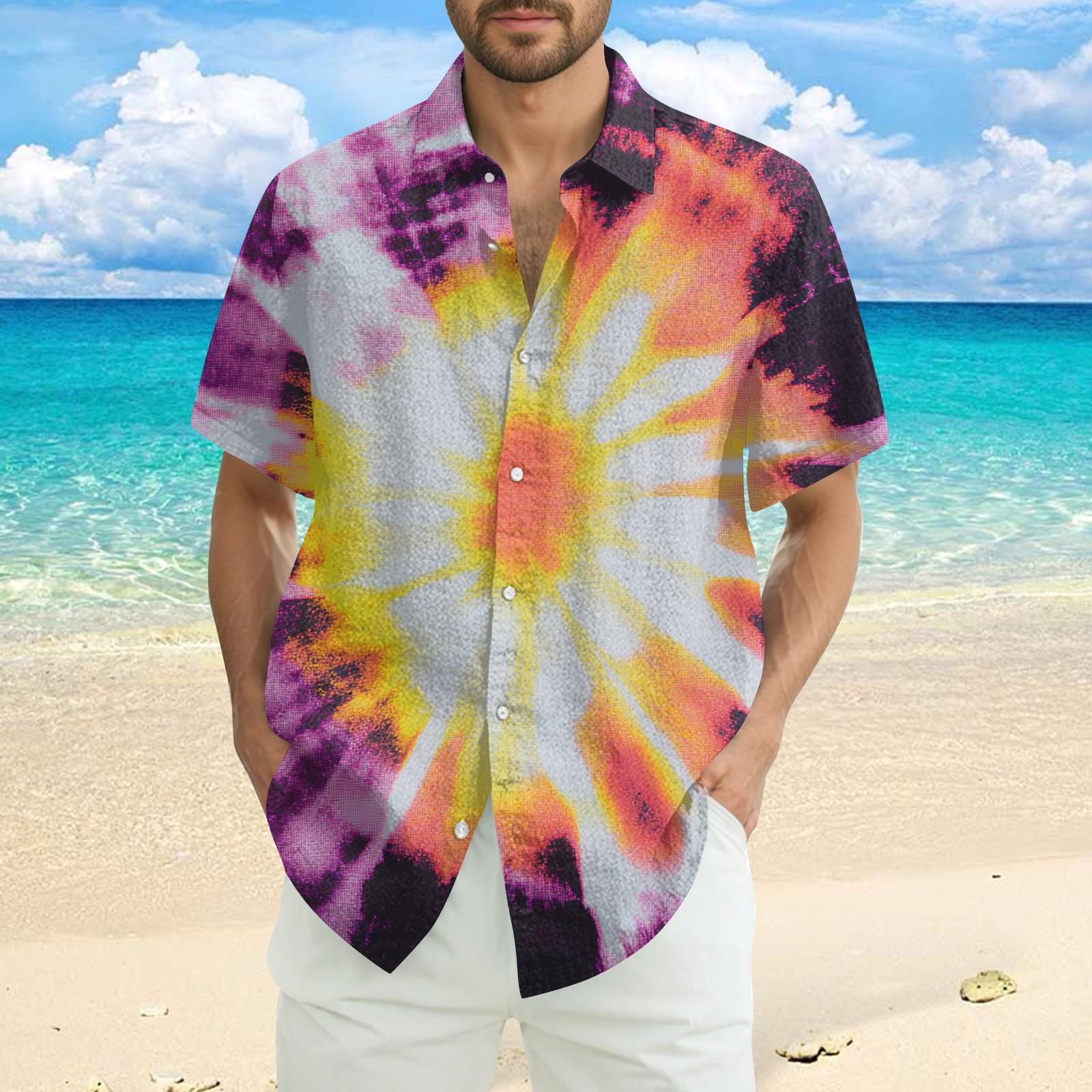 

Мужская модная свободная пляжная рубашка с коротким рукавом и принтом тай-дай XL жёлтый